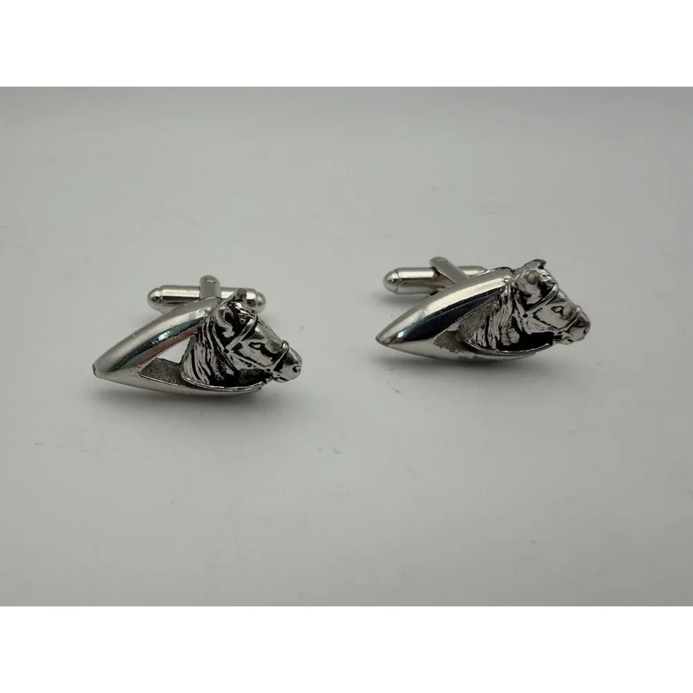 Horse Head Cufflinks Silvertone Unbranded  Cowboy Western